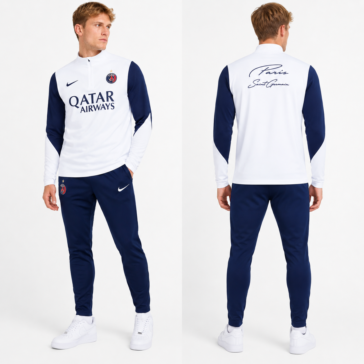 Ensemble 2026-2027 Survêtement PSG Homme Blanc & Bleu – Training Set Football Premium | FIFAFOOT