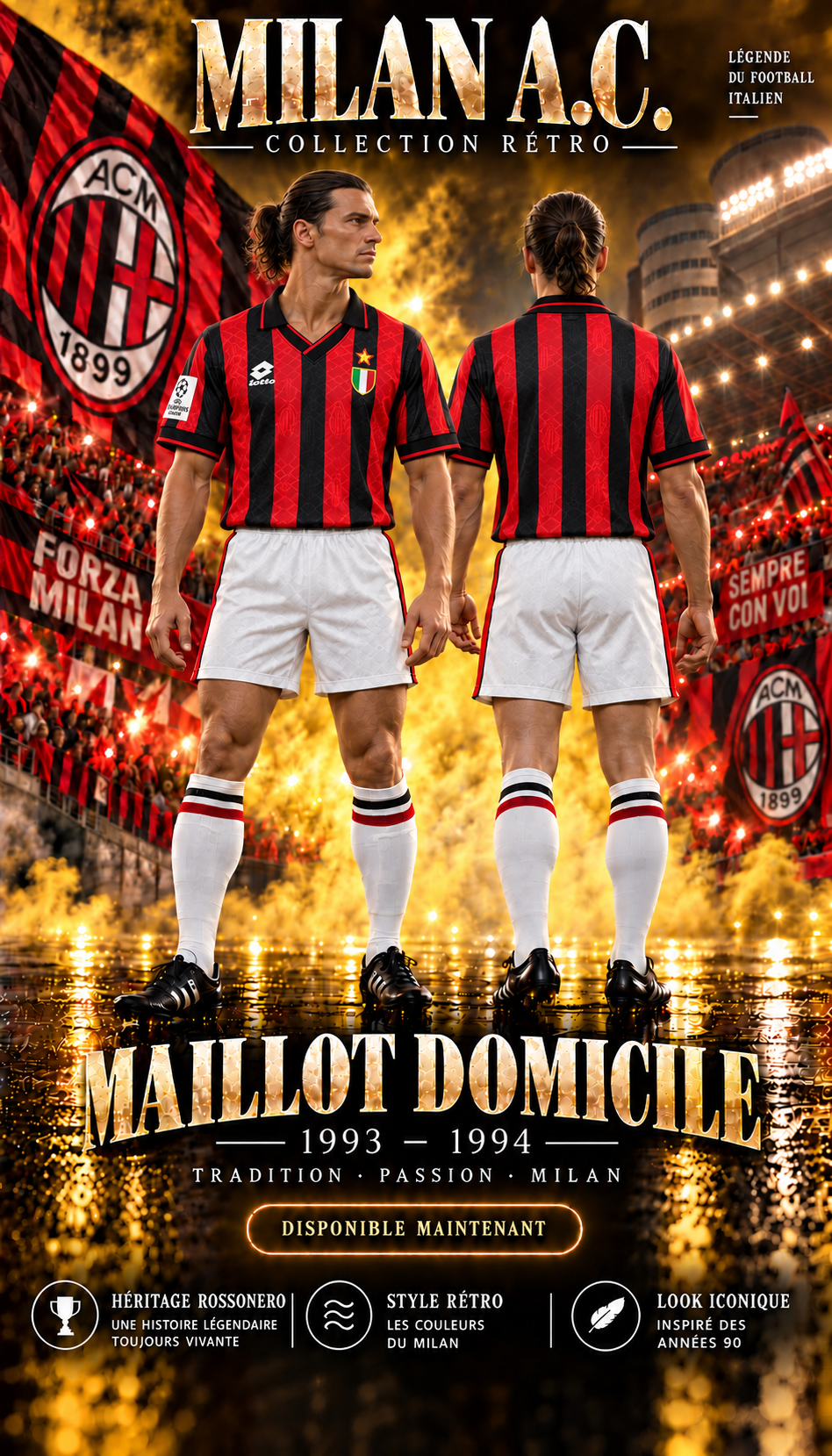 Maillot Milan AC domicile 1993-1994 – porté de face et de dos