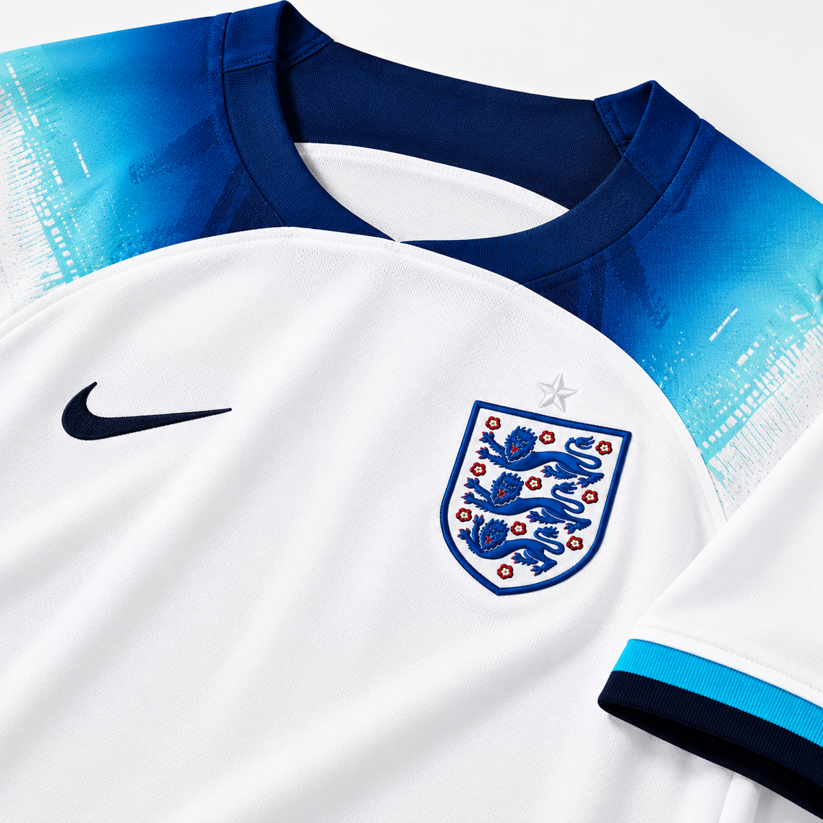 Angleterre domicile rétro blanc bleu 2022 detail