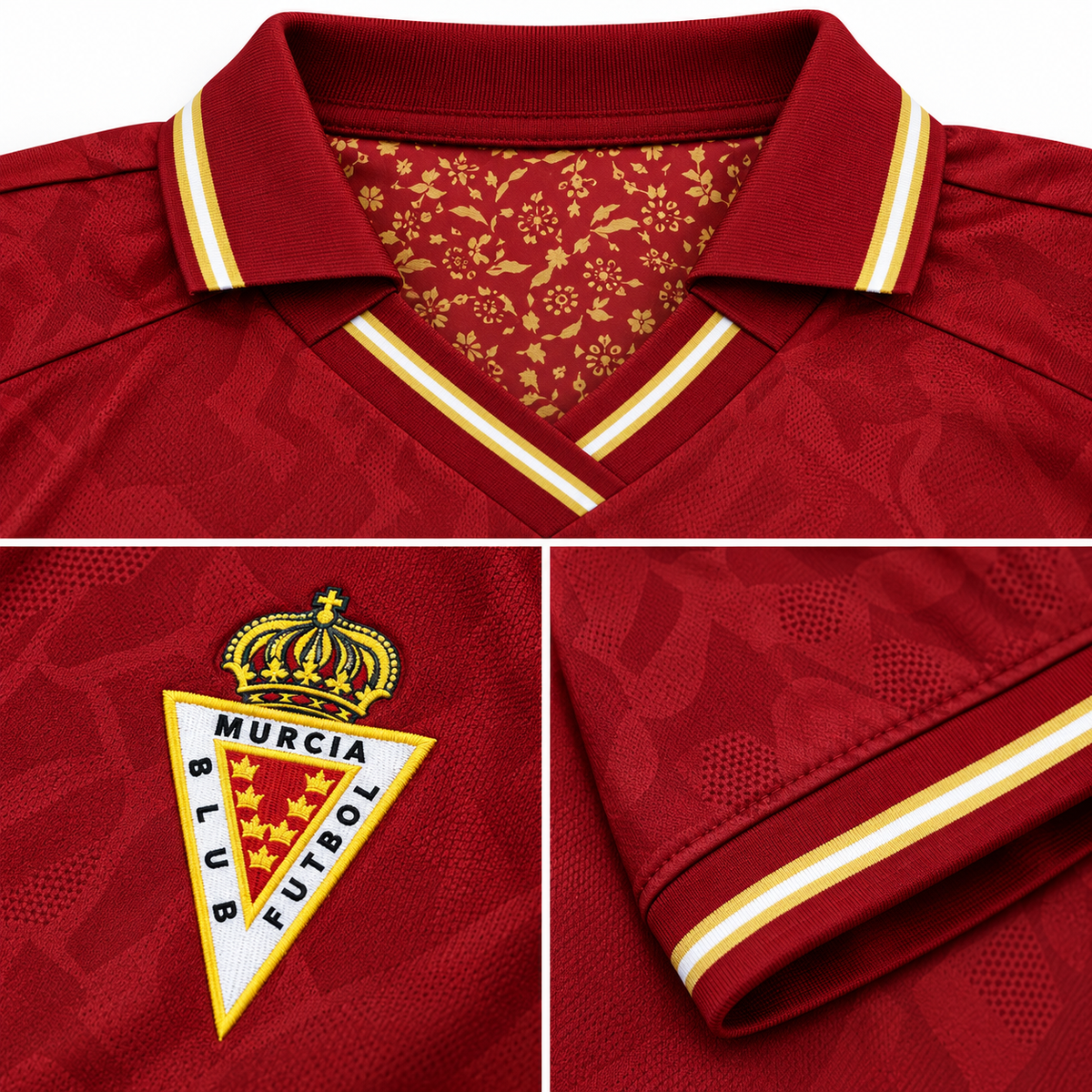Maillot Real Murcia domicile 2026-2027 – détails du col, de l’écusson et de la manche
