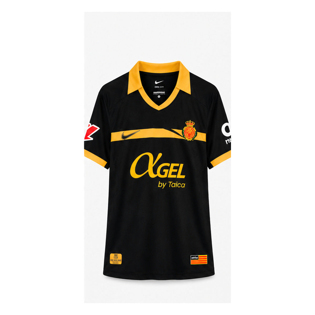 Maillot extérieur RCD Majorque 2026-2027 noir et jaune, vue de face sur fond blanc