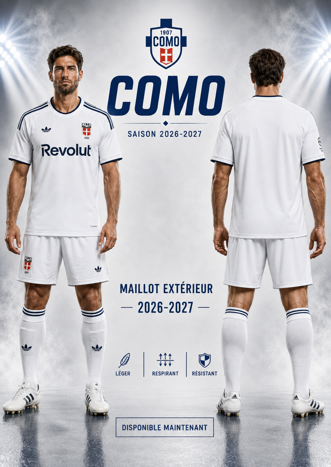 Maillot Extérieur Como 1907 2026-2027 Blanc & Bleu Marine