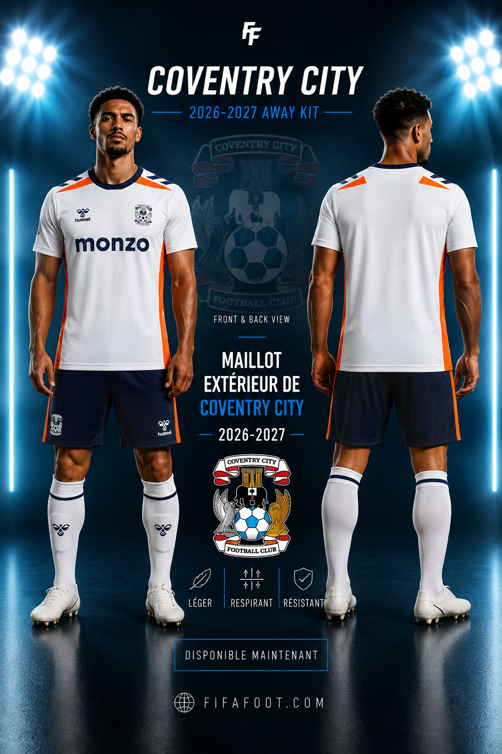 Maillot Coventry City Extérieur 2026-2027 – Blanc, Bleu Marine & Orange