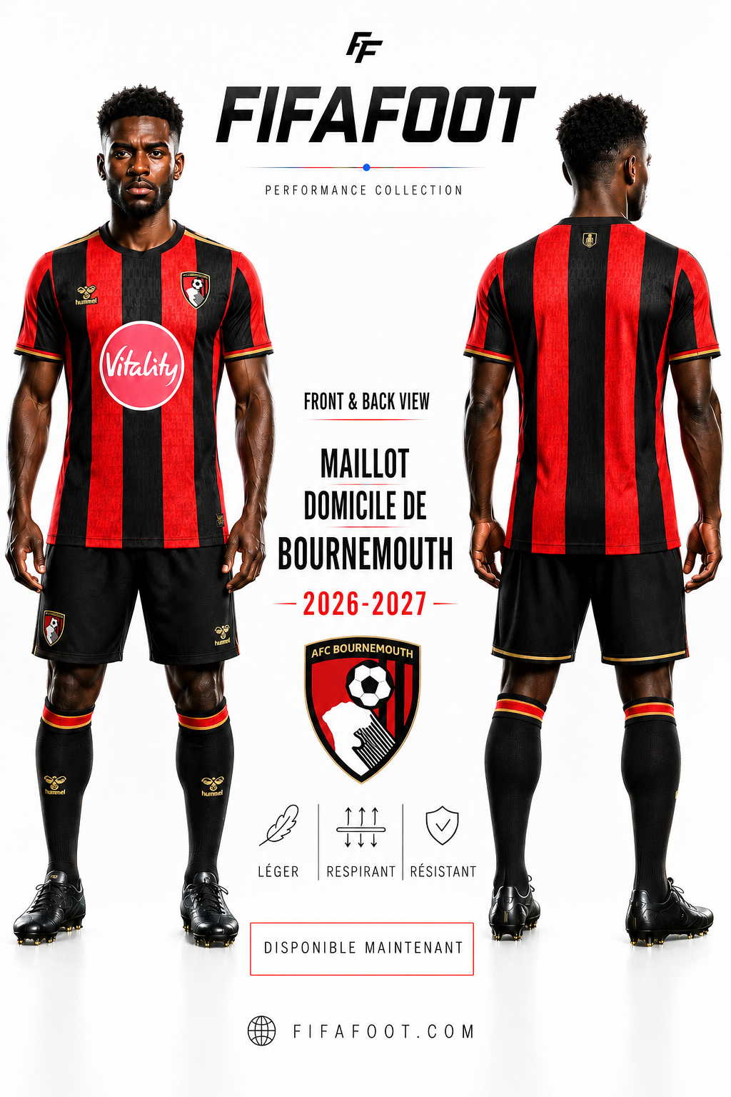 Maillot Bournemouth Domicile 2026-2027 – Rouge & Noir