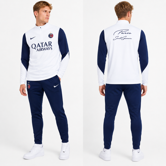 Ensemble 2026-2027 Survêtement PSG Homme Blanc & Bleu – Training Set Football Premium  | FIFAFOOT