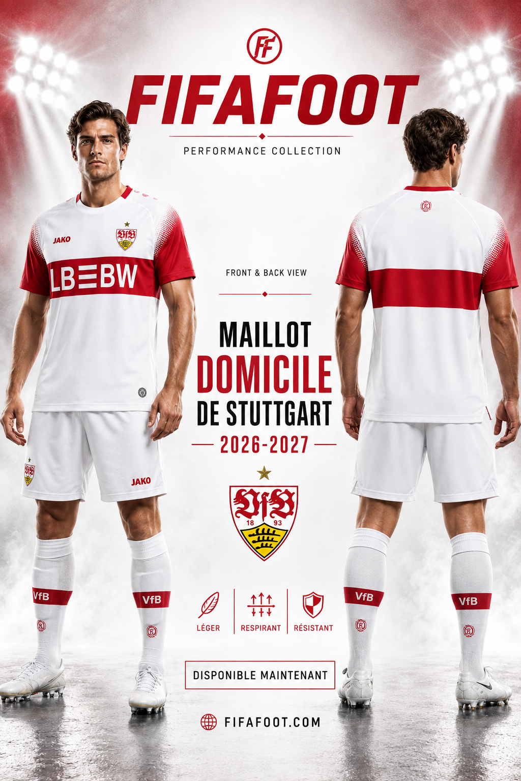 Maillot Stuttgart 2026-2027 Domicile Blanc Rouge Football VfB