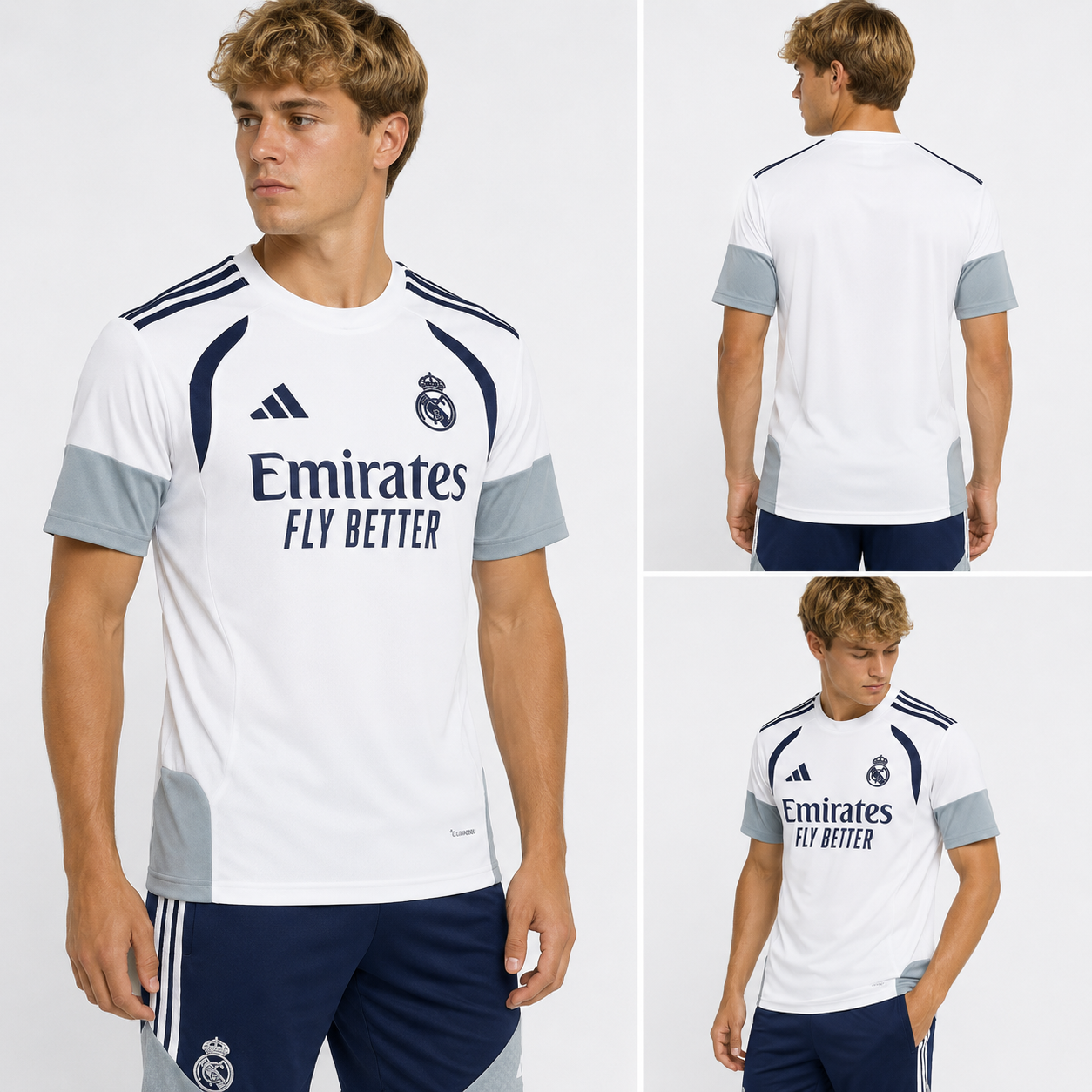 Ensemble Real Madrid Blanc & Bleu Homme 2026/2027 – Survêtement Football Training Premium | Tenue Sport Adidas Style Vintage