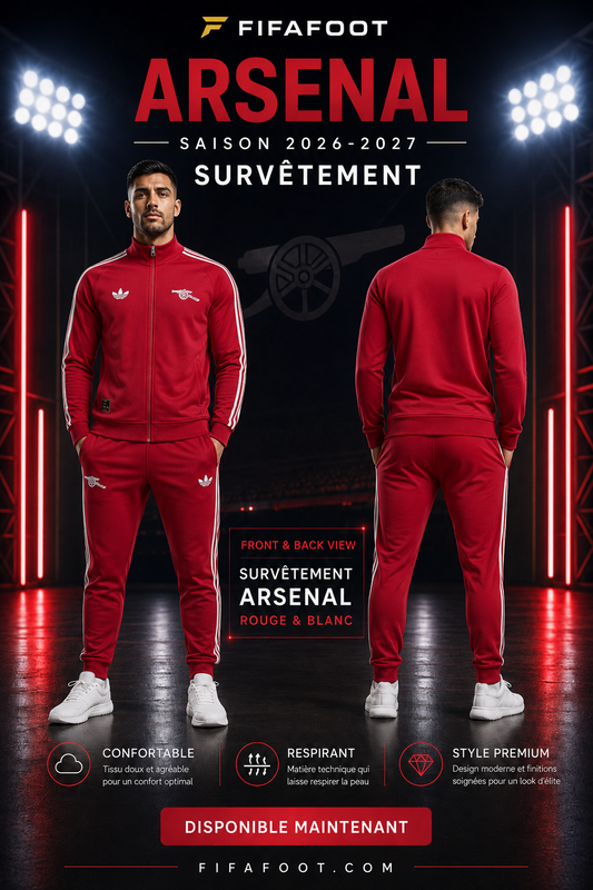 Survêtement Arsenal Rouge & Blanc 2026-2027 – Ensemble Football Homme