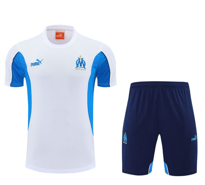 Ensemble T-shirt + short blanc/bleu Olympique de Marseille 2025-2026