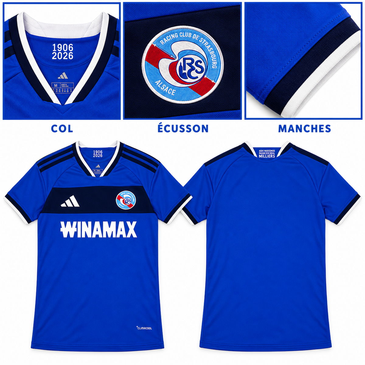 Maillot 2026-2027 – détails du col, de l’écusson et des manches