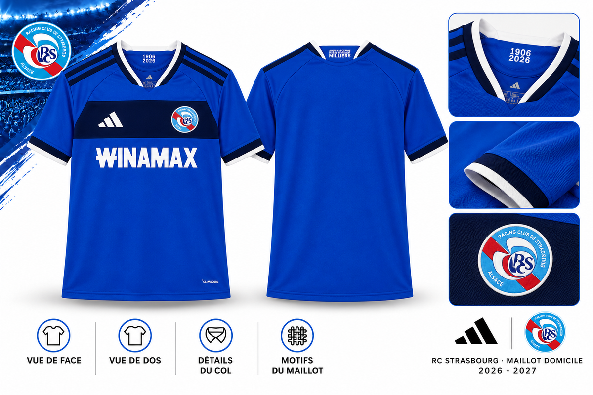 Maillot 2026-2027 – vue de face, de dos et détails