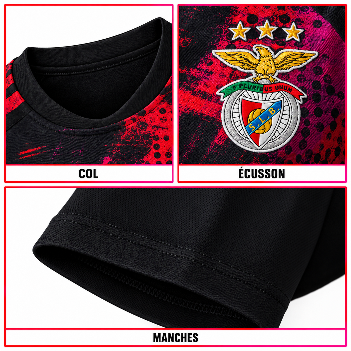 Maillot 2026-2027 – détails du col, de l’écusson et des manches