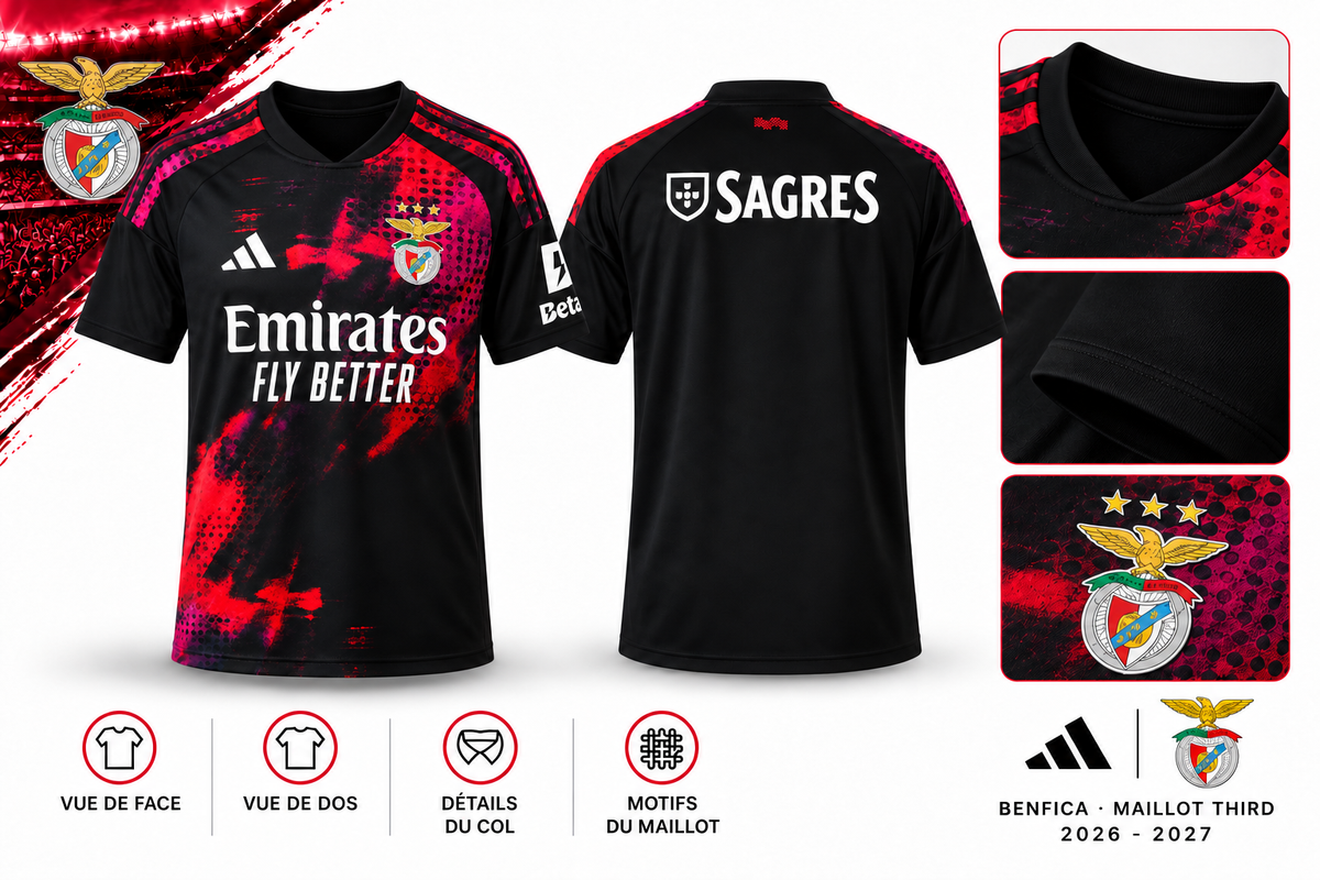 Maillot 2026-2027 – vue de face, de dos et détails