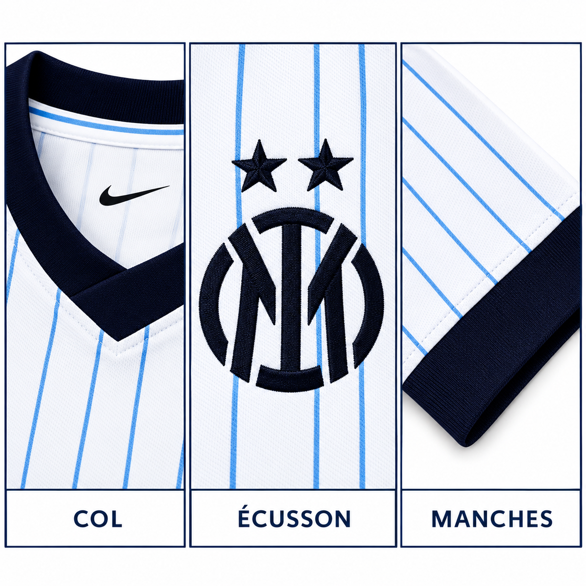 Inter Milan extérieur 2026-2027 — détails du col, de l’écusson et des manches
