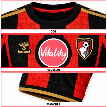 Maillot Bournemouth Domicile 2026-2027 – Rouge & Noir – Gros plans col, écusson et manches