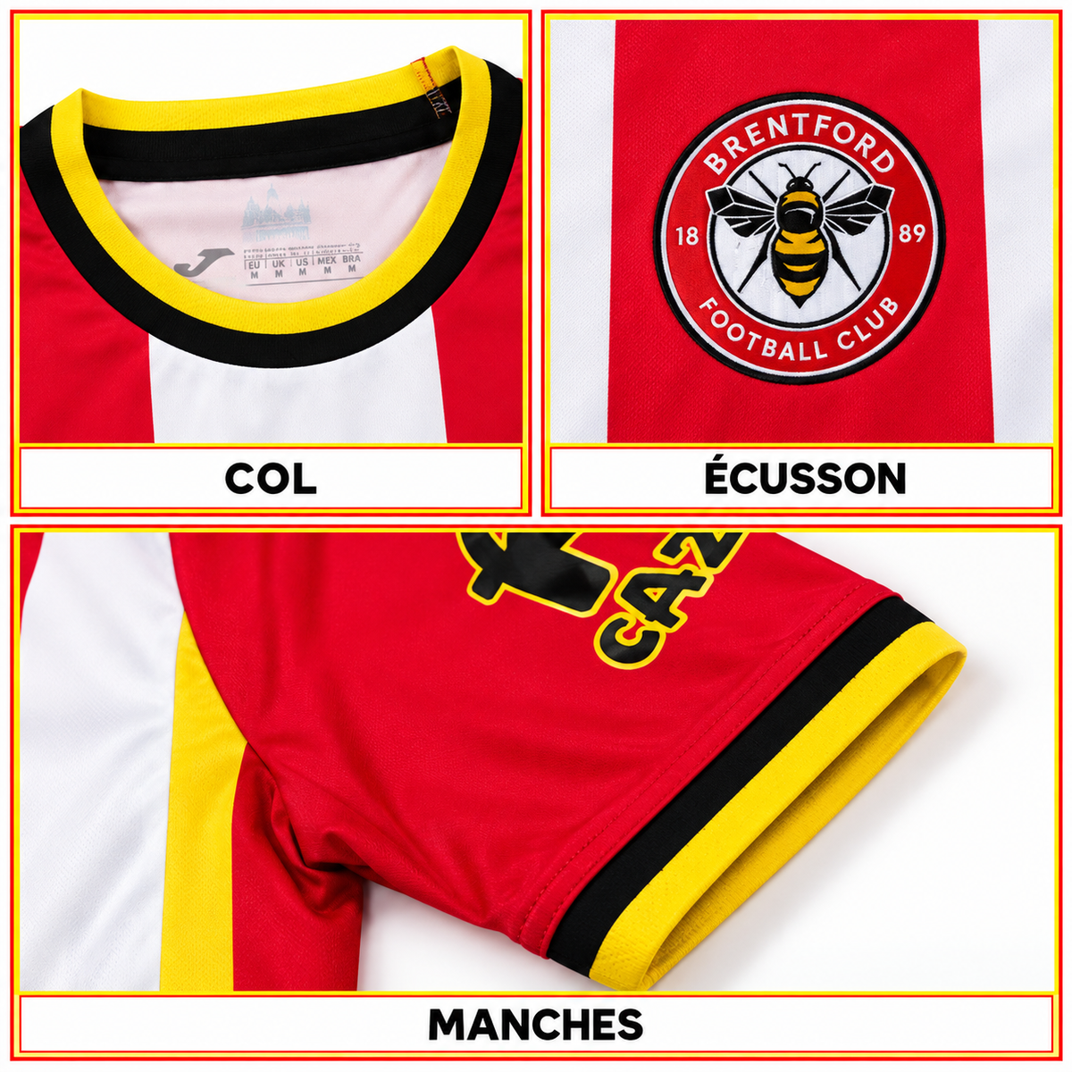 Maillot Brentford Domicile 2026-2027 – Rouge & Blanc – Gros plans col, écusson et manches