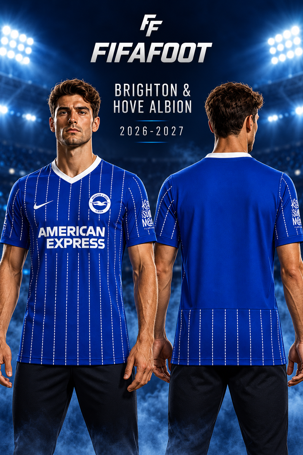 Maillot Brighton Domicile 2026-2027 – Bleu – Affiche mannequin brun, dos corrigé