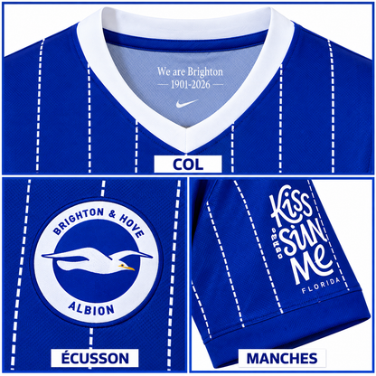 Maillot Brighton Domicile 2026-2027 – Bleu – Gros plans col, écusson, manches