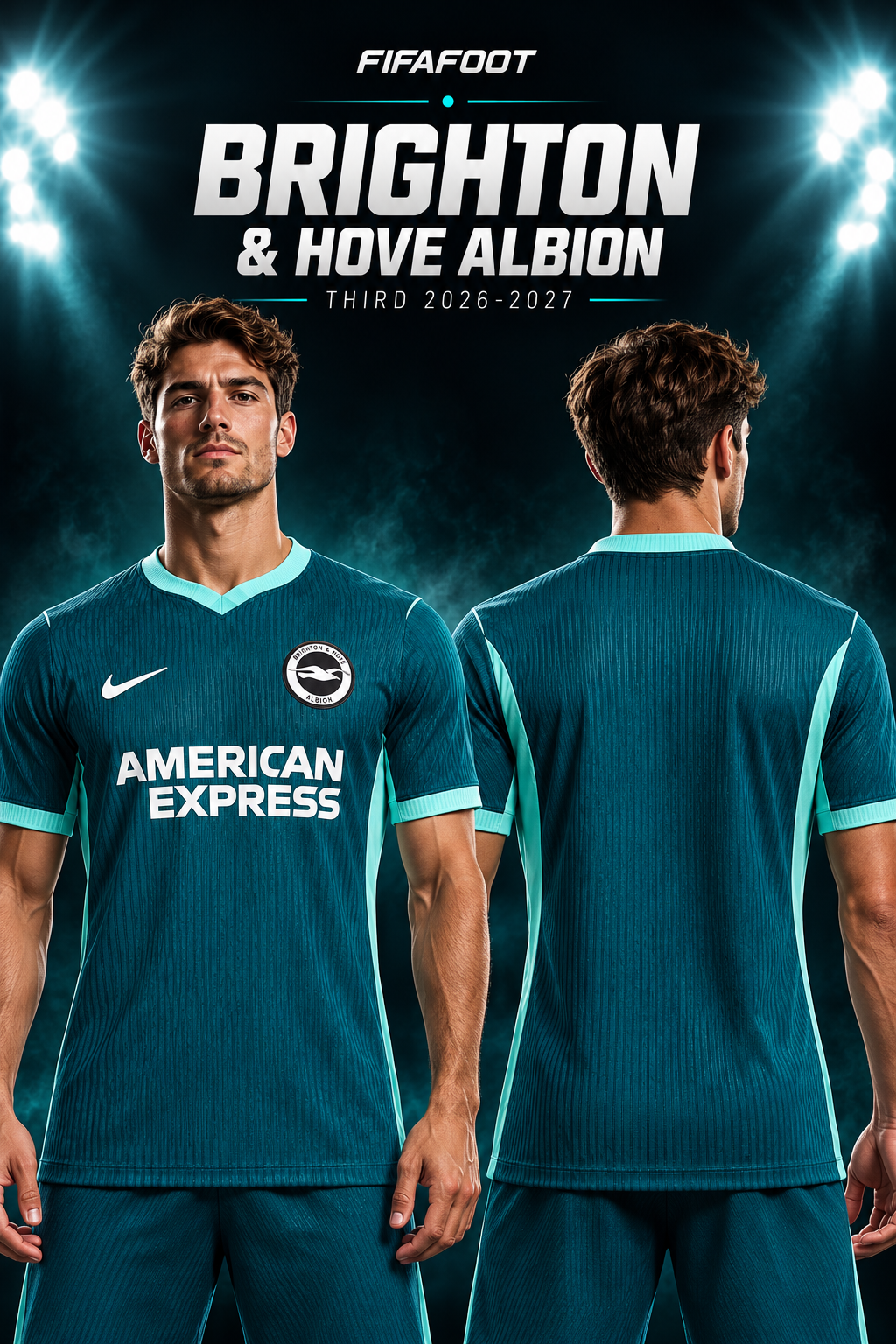 Brighton third 2026-2027 – Mannequin brun, face et dos, écusson noir et blanc