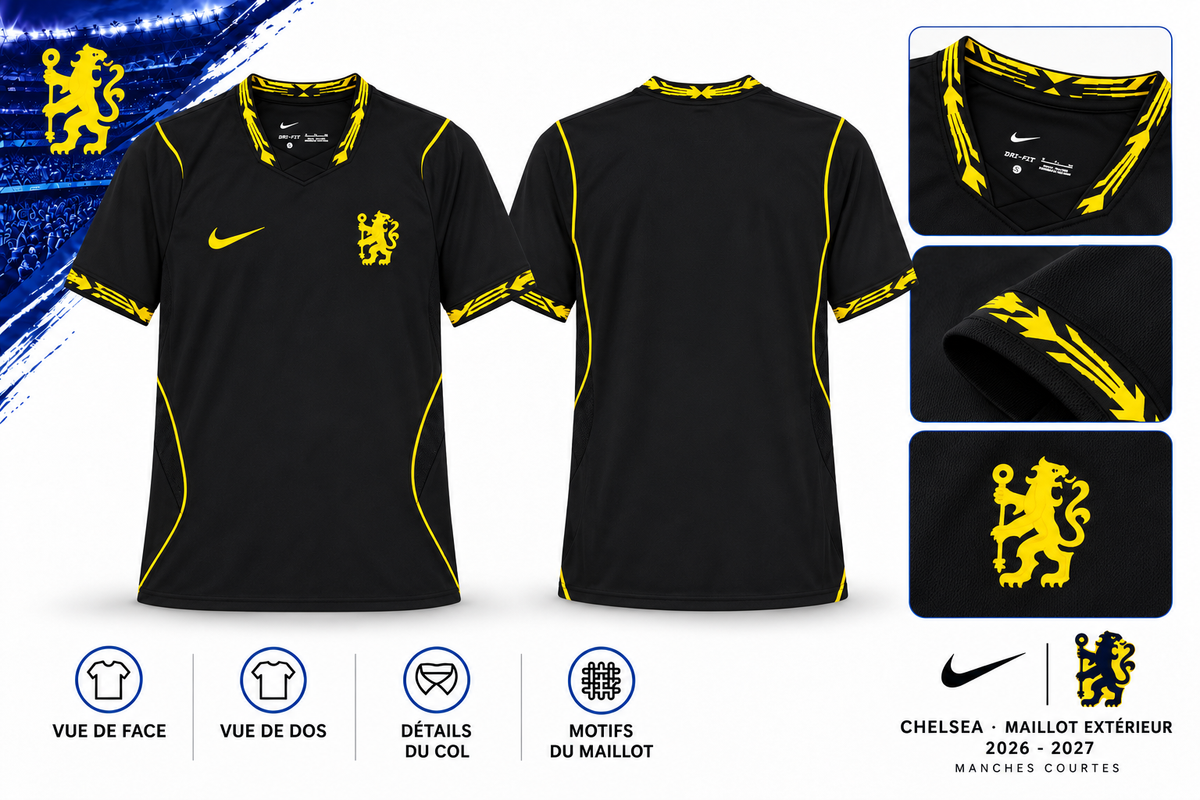 Chelsea extérieur 2026-2027 – Présentation face, dos et détails