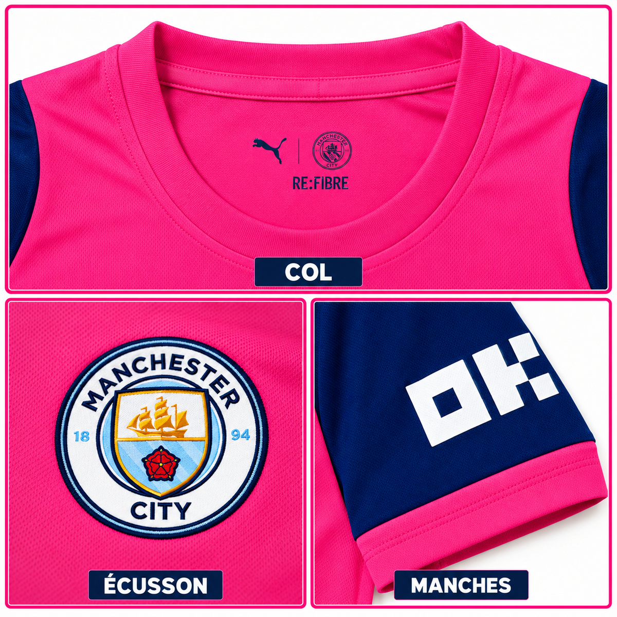 Manchester City entraînement 2026-2027 – Gros plans col, écusson, manches