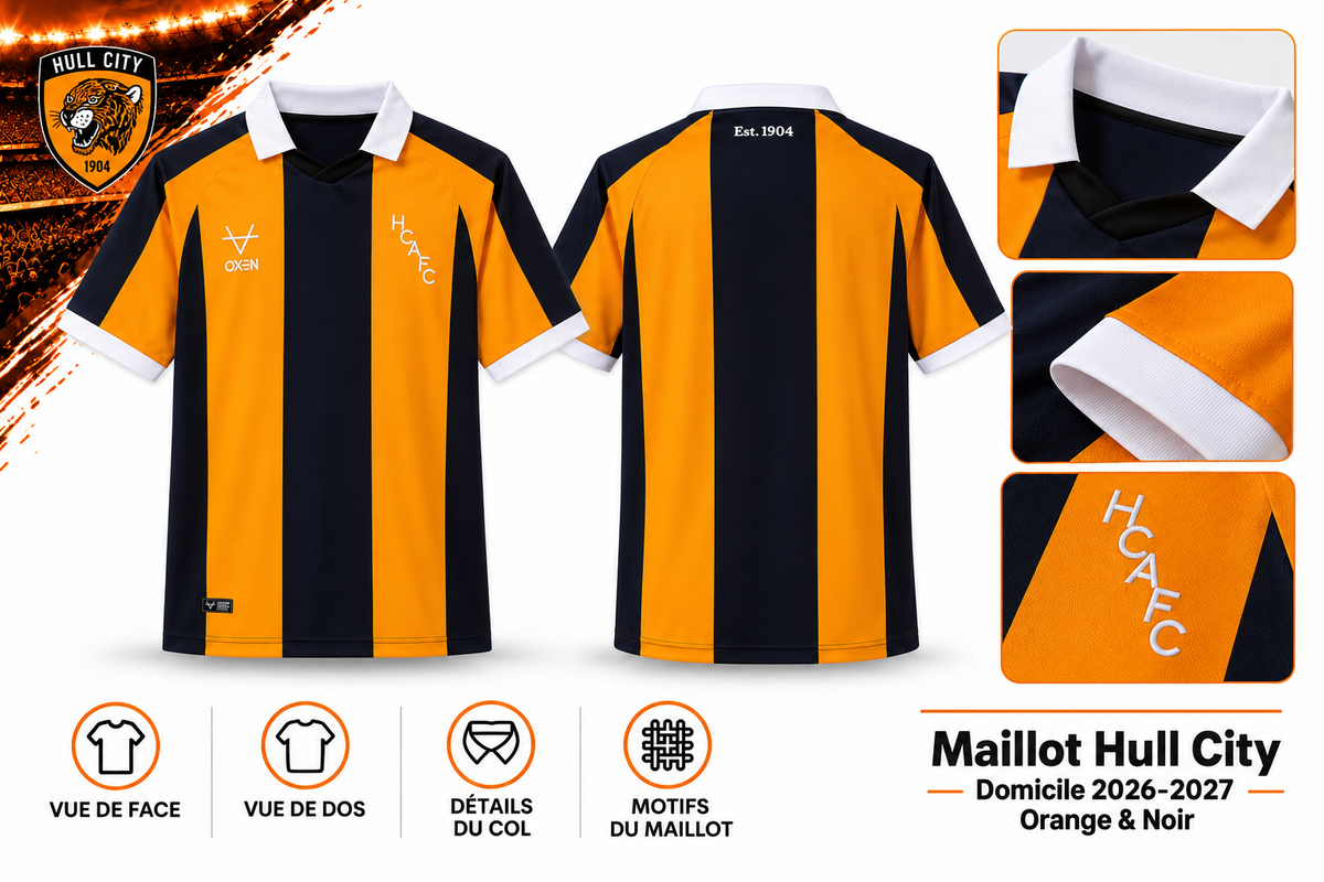 Maillot Hull City Domicile 2026-2027 – Orange & Noir — synthese