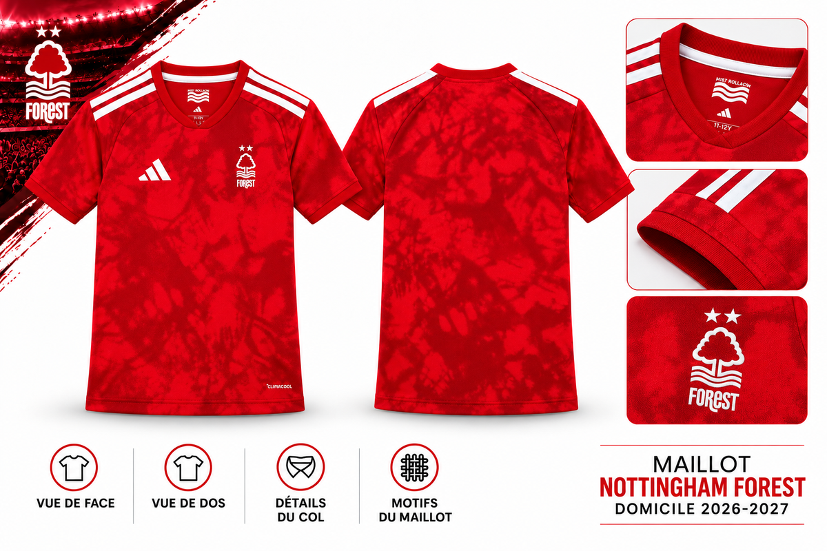 Maillot Nottingham Forest Domicile 2026-2027 – Rouge & Blanc — synthese