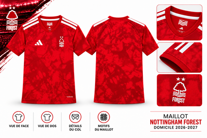 Maillot Nottingham Forest Domicile 2026-2027 – Rouge & Blanc — synthese