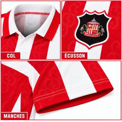 Maillot Sunderland Domicile 2026-2027 – Rouge & Blanc — détails du col, écusson et manches