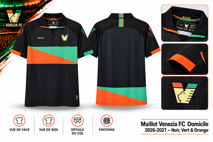 Maillot Venezia FC Domicile 2026-2027 – Noir, Vert & Orange — synthese