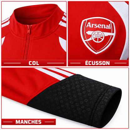 Survêtement Arsenal Rouge & Noir 2026-2027 – Ensemble Entraînement Homme — détails du col, écusson et manches