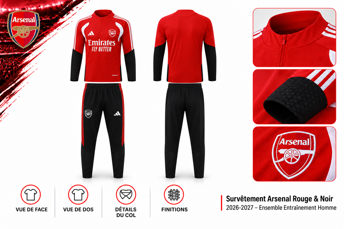 Survêtement Arsenal Rouge & Noir 2026-2027 – Ensemble Entraînement Homme — synthese