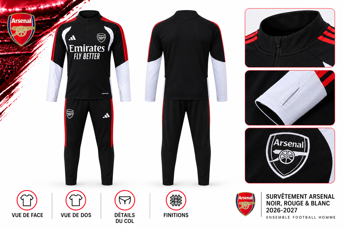 Survêtement Arsenal noir rouge blanc 2026-2027 — synthese