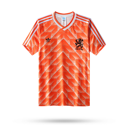 Vue avant du maillot rétro domicile des Pays-Bas 1988 orange sur fond blanc