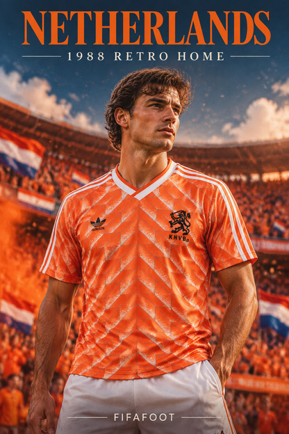Affiche premium du maillot rétro domicile des Pays-Bas 1988