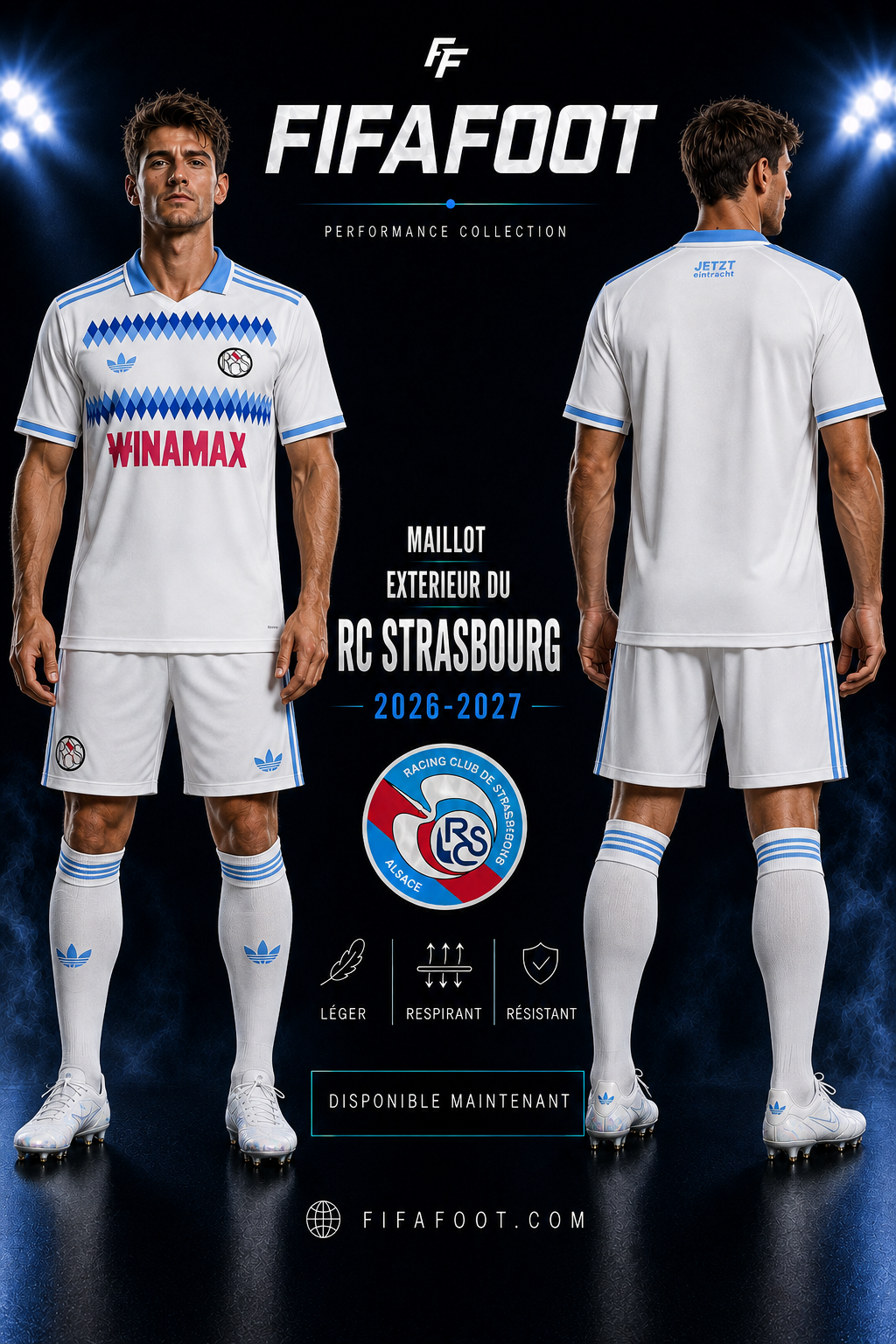 Maillot RC Strasbourg Extérieur 2026-2022027 Blanc Bleu – Jersey Football RCSA