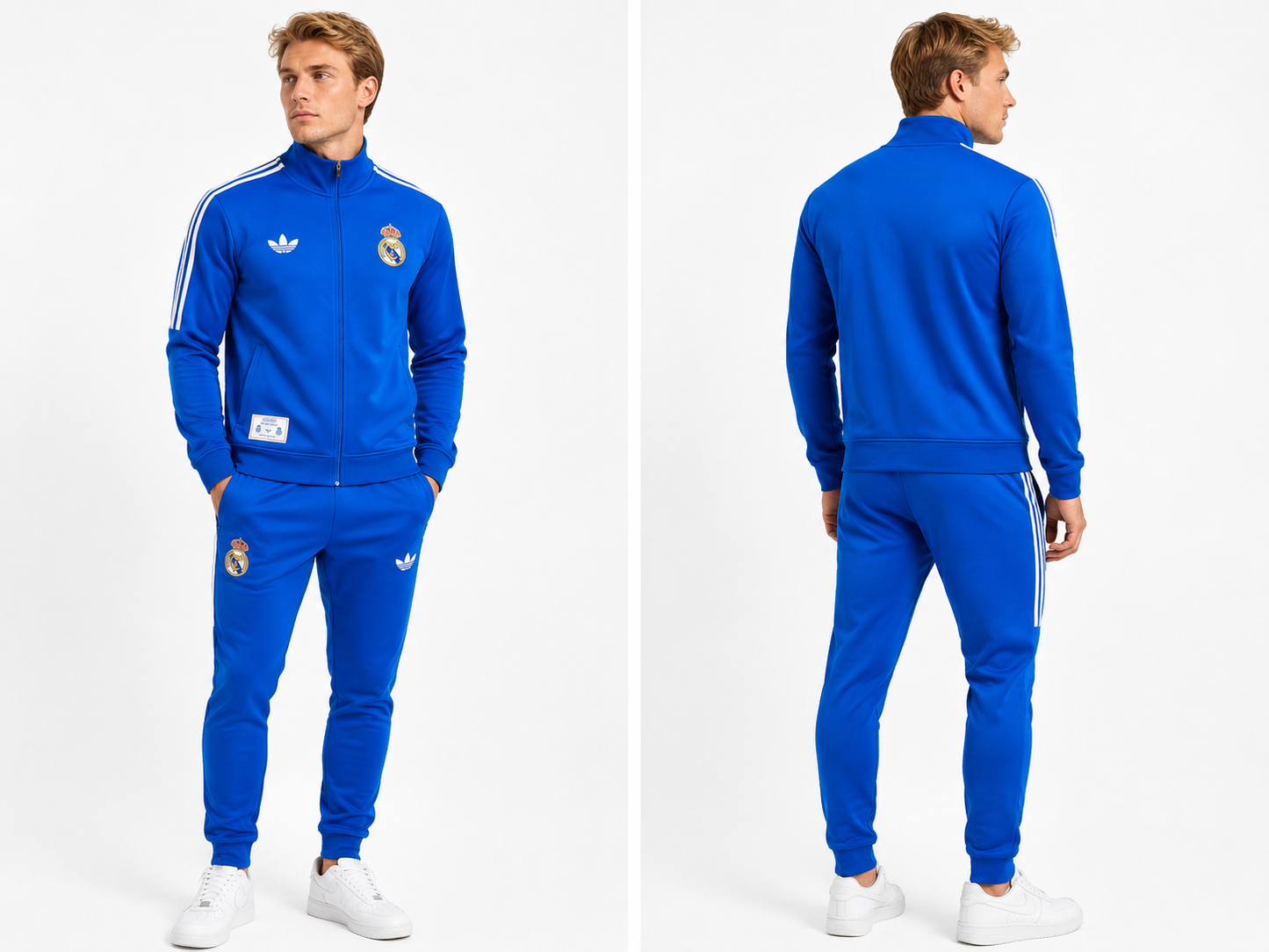 Ensemble Survêtement Real Madrid Bleu 2026/2027 – Tracksuit Football Homme Premium | Veste Zippée & Pantalon Slim Fit