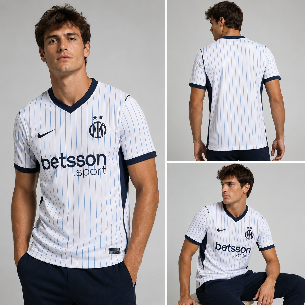 Maillot Extérieur Inter Milan 2026-2027 Blanc à Fines Rayures Bleues
