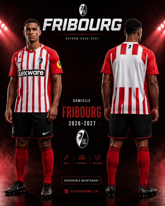 Maillot SC Fribourg Domicile 2026-2027 – Jersey Football Rouge Blanc Bundesliga