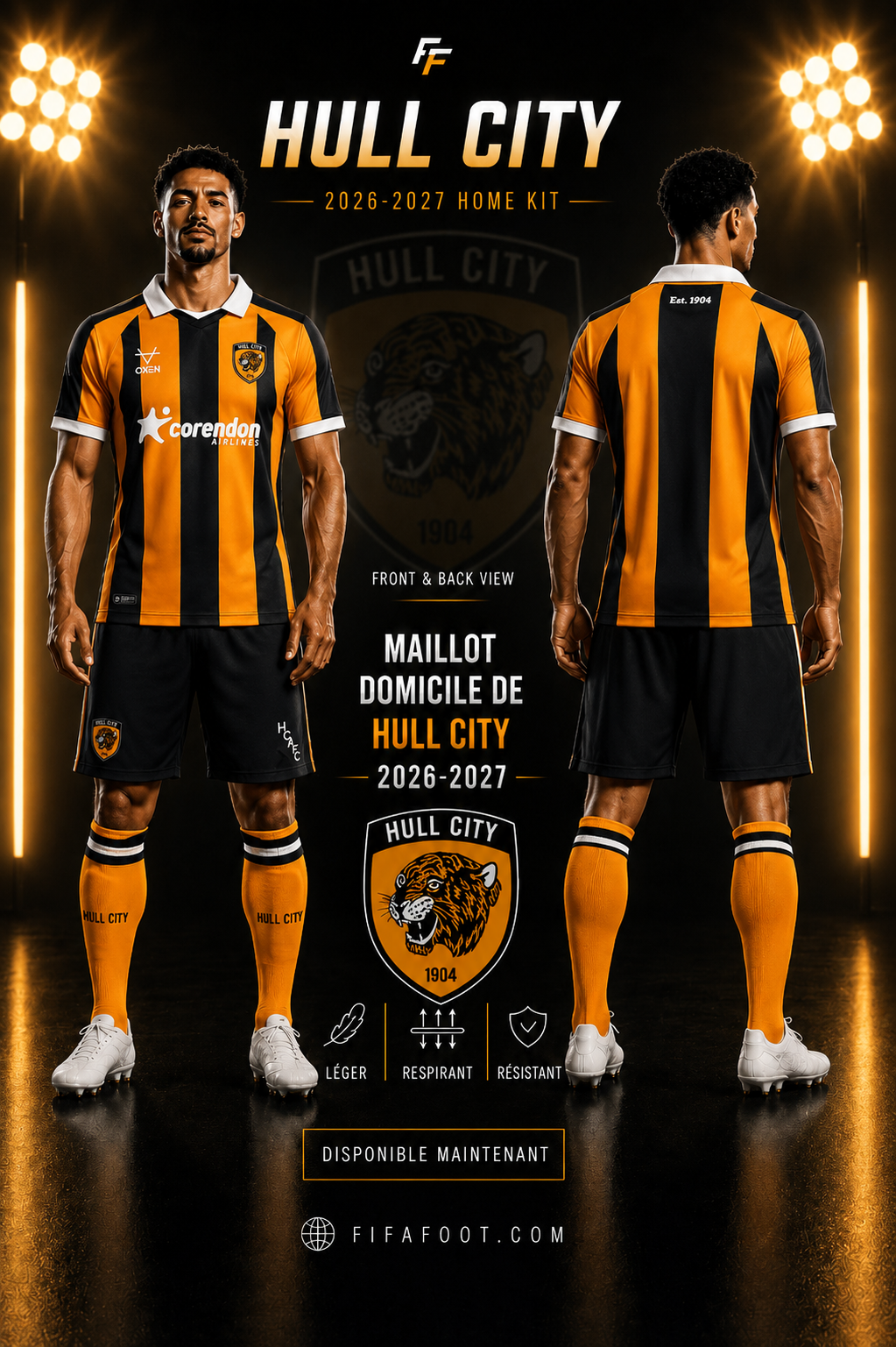 Maillot Hull City Domicile 2026-2027 – Orange & Noir