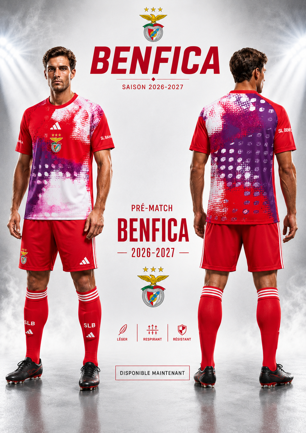 Maillot Pré-Match Benfica 2026-2027 Rouge Violet Blanc – Jersey Training SL Benfica Football