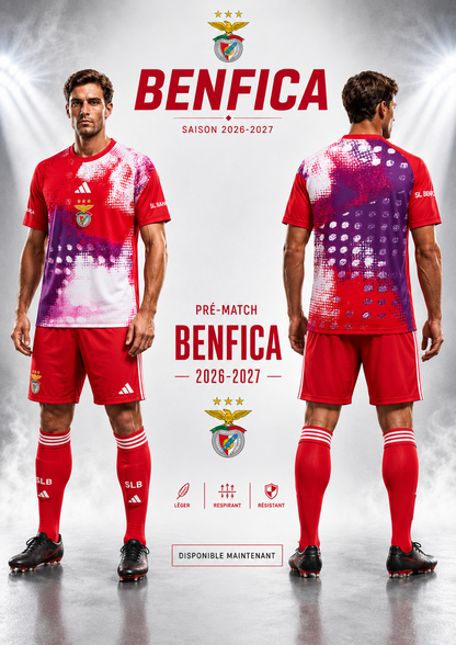 Maillot Pré-Match Benfica 2026-2027 Rouge Violet Blanc – Jersey Training SL Benfica Football