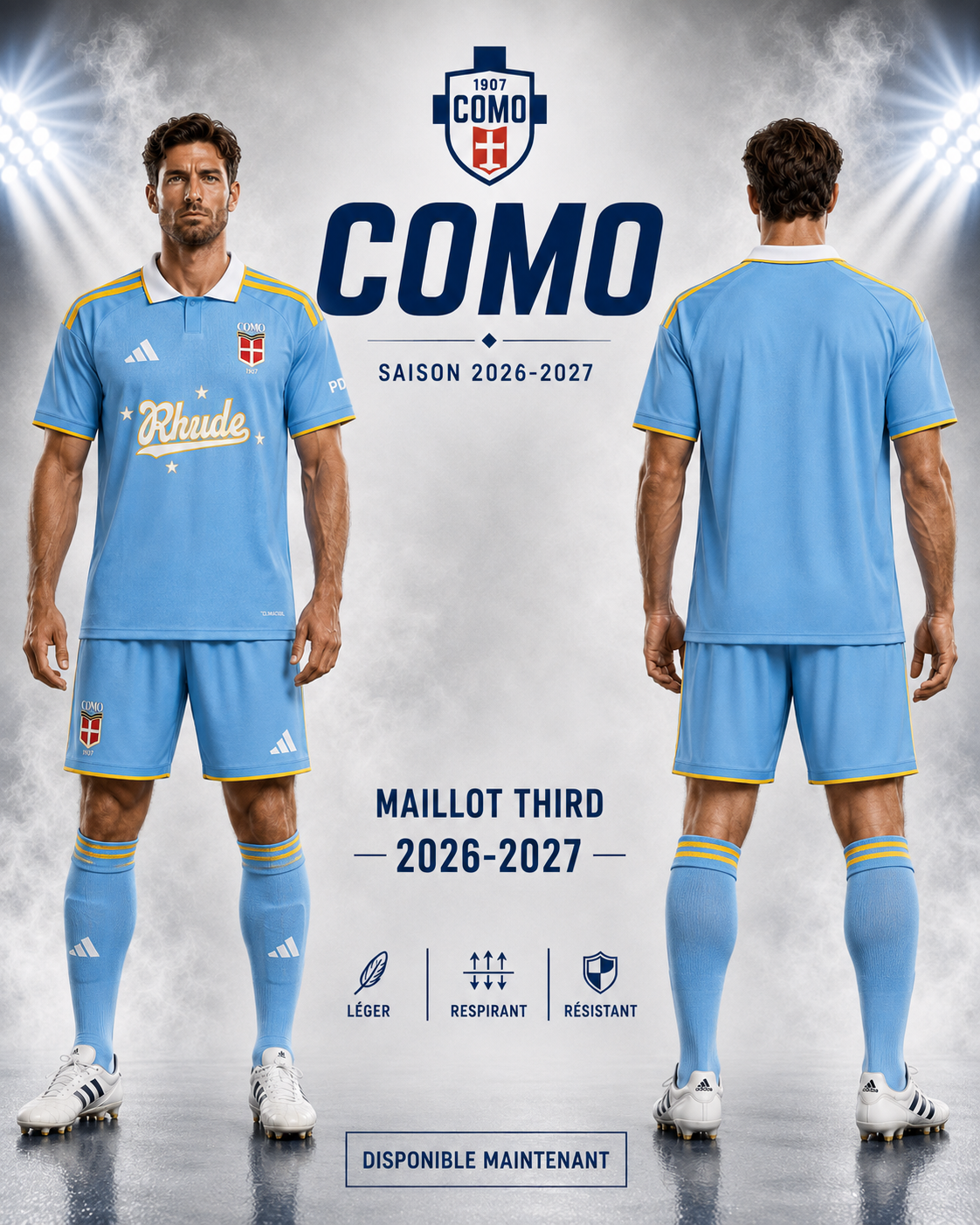 Maillot Third Como 1907 2026-2027 Bleu Ciel & Jaune