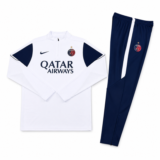 Ensemble 2026-2027 Survêtement PSG Homme Blanc & Bleu – Training Set Football Premium  | FIFAFOOT