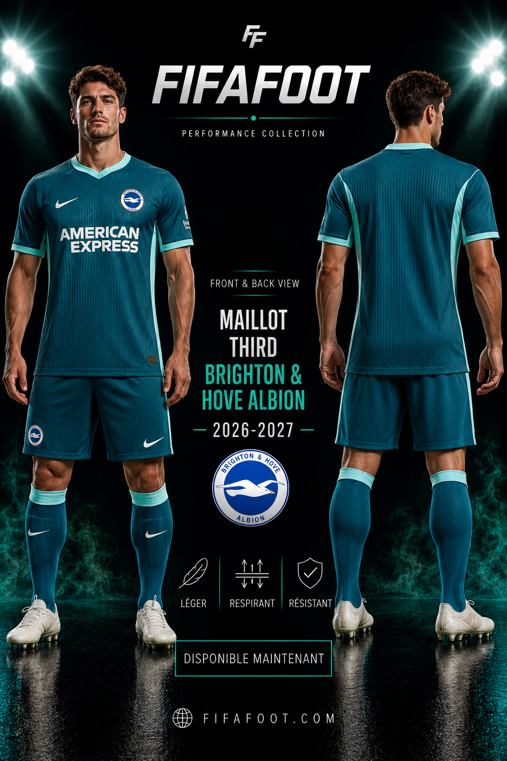 Maillot Brighton Third 2026-2027 – Bleu Pétrole & Turquoise