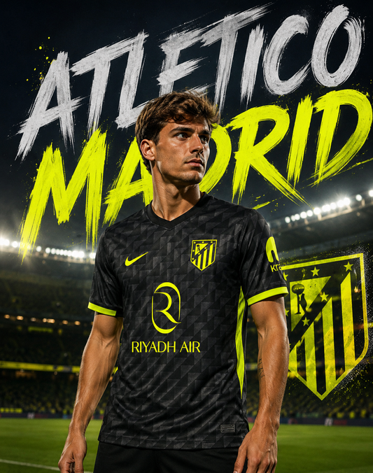 Maillot Atlético Madrid Extérieur 2026-2027 Homme et enfant  – Noir et Jaune Fluo