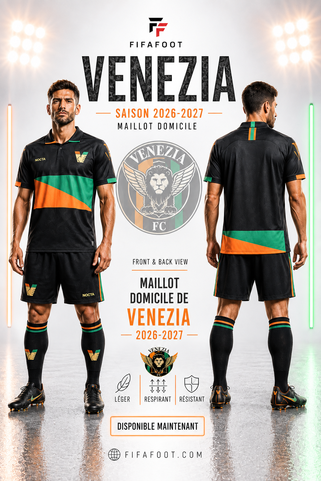Maillot Venezia FC Domicile 2026-2027 – Noir, Vert & Orange