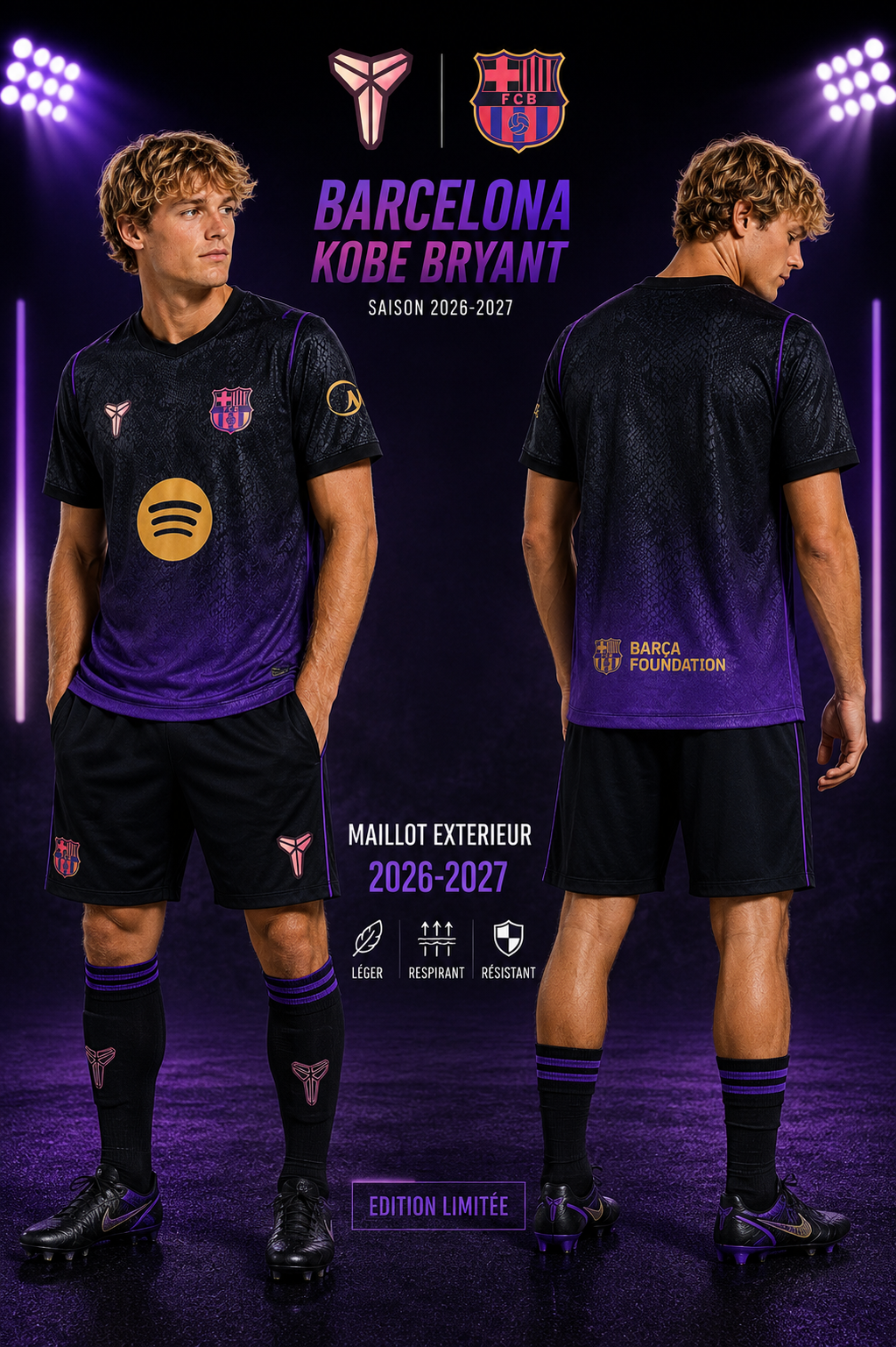 Maillot Extérieur FC Barcelona x Kobe Bryant 2026-2027 Noir & Violet