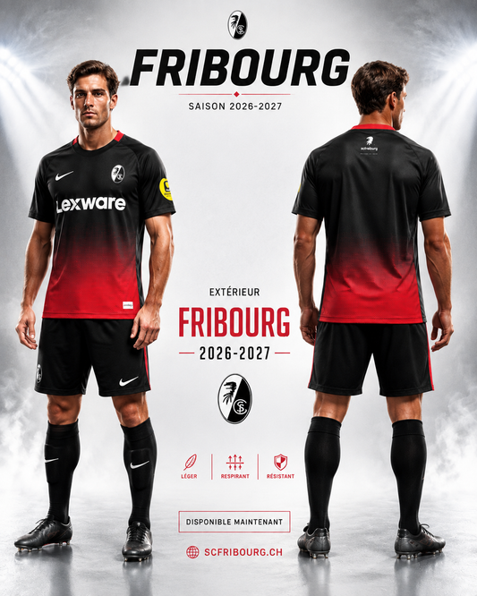 Maillot SC Fribourg Extérieur 2026-2027 – Jersey Football Noir Rouge Homme