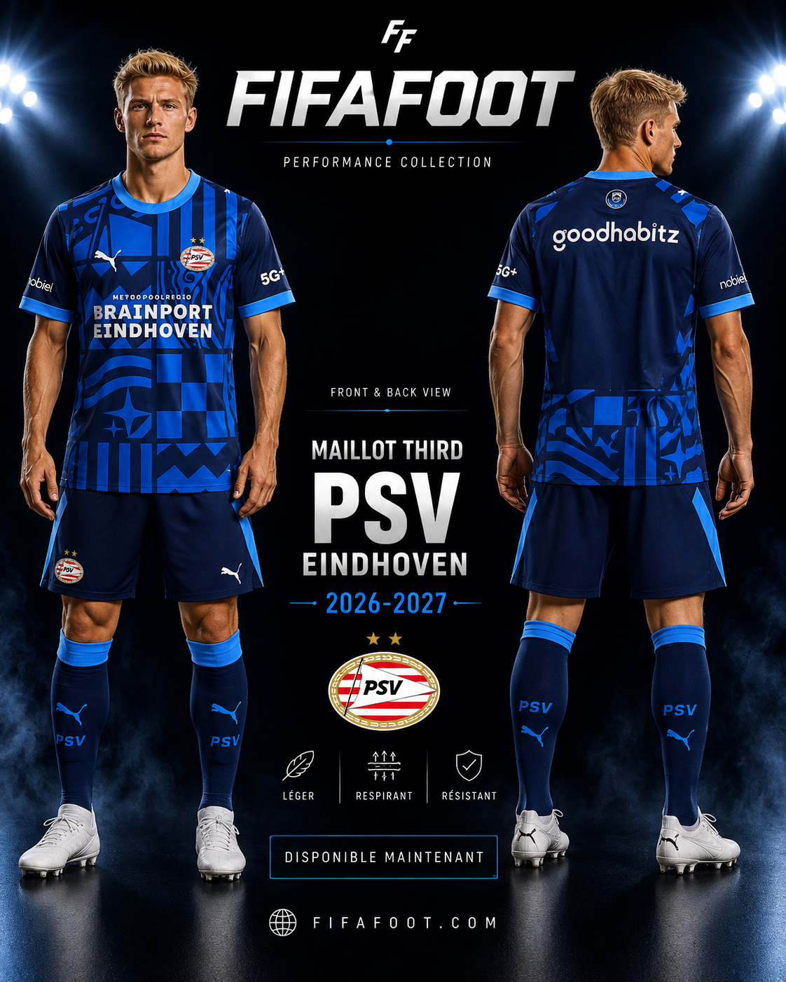 Maillot PSV Eindhoven Third 2026-2027 – Bleu Marine et Bleu Électrique